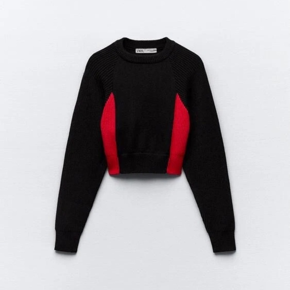 Zara dark blue red knit cropped sweater